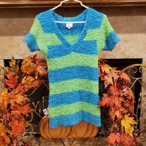 JUSTICE Girl's Fuzzy Top Blue/Green - Size 16